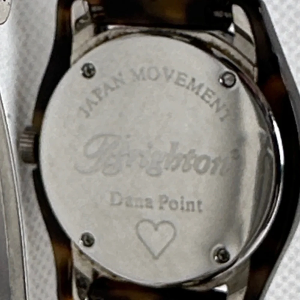 Brighton Women's Silver and Brown Tortoise Link Heart Watch w/ Rhinestones 2.75”